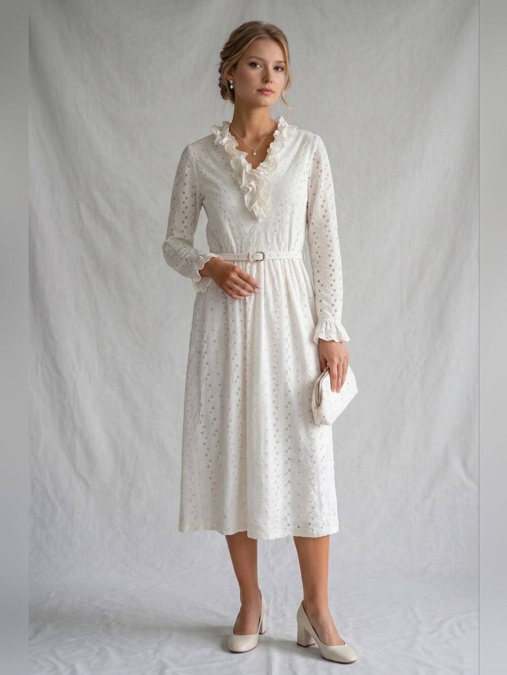 Vintage Nat Kaplan Couture Eyelet Dress Size Small/Medium - Romantic Ruffle Midi